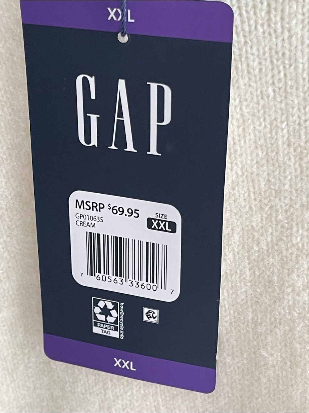 Gap NWT Men's XXL Cream Crewneck Sweater - Picture 3 of 8
